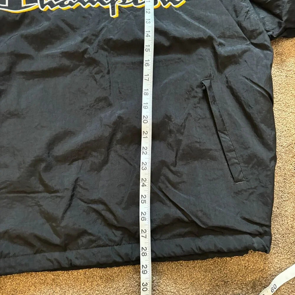 VTG Y2K Champion Windbreaker Sweatshirt Black and Yellow Logo - Mens Size Large - Picture 10 of 10